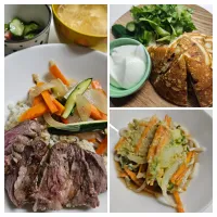 ☆今日の3食☆朝:ホットケーキ　昼:かき揚げうどん　夜:ステーキ丼、コンソメスープ、もずく酢|ｼｮｺﾗさん
