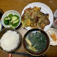 夕食　ネギ入りお好み焼き、ビール🍺| ATさん