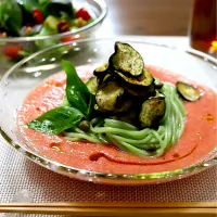 冷やしトマトなすオリーブそうめん