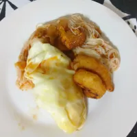 付く置きトマトシチューで焼きキャベツの冷やし素麺(￣ー+￣)✨✨|ぽんすけさん
