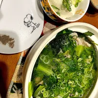 #夕飯　ネギ椎茸ポークレタス鍋、冷奴|ms903さん