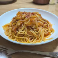 父作　ベーコンときのこのパスタ|ゆずうさぎさん