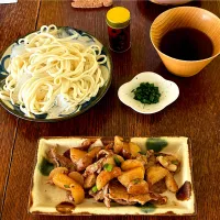 ランチ♯うどん♯長芋と豚肉炒め♯日の出みりん|小松菜さん