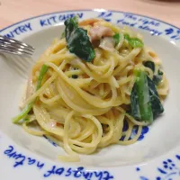 ほうれん草ときのこのワンパンクリームパスタ