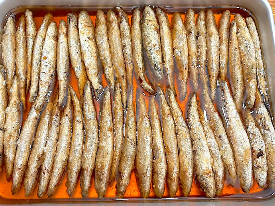 南蛮漬け用イワシ漬け込み中|すいちゃんさん