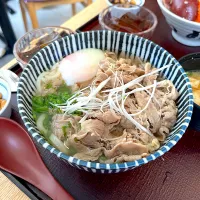 Beef with poached egg udon soup set|skyblueさん
