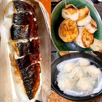 焼きサバ寿司、白ナスグリル、イカシウマイの宴|なお🅿️さん