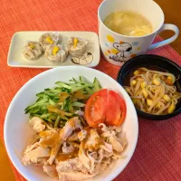 ☆棒々鶏風サラダ　☆シュウマイ　☆大豆もやしキムチ　卵スープ|chikakoさん