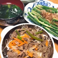 ＊すき煮丼とオクラのおひたし♬＊|ultramarineさん