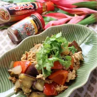 ナスと鶏ひき肉のエスニック炒め
