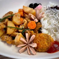 豚肉と野菜の甘辛炒めとしらすご飯のワンプレートランチ|パパ手料理さん