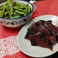 鰹のたたきと茶豆|kamekameさん