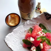 スイカ&クリームチーズ&モヒートミントのサラダ