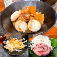 手羽元のうま煮、ブリ刺身、南蛮漬けの宴|なお🅿️さん