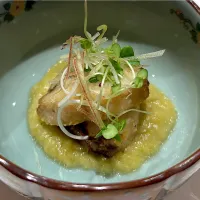 8月14日・［お寿司のコース🍣］⑥サワラと焼き茄子ソース😋✨（まさに焼き茄子を食べてる感🍆笑）