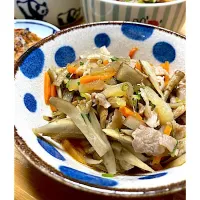 ゴボウと豚バラ肉の甘辛炒め