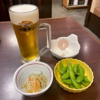 生ビール、枝豆、小鉢|T. Wonderさん