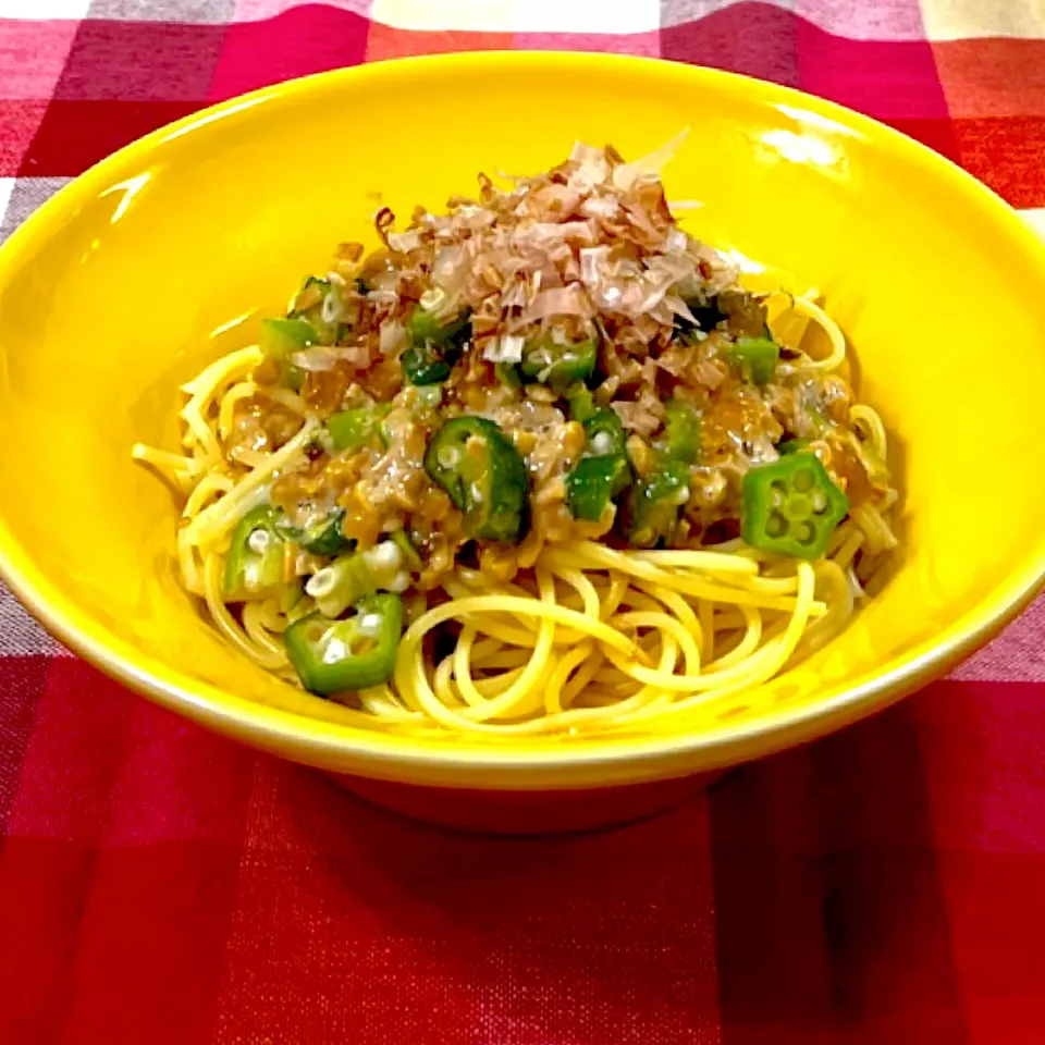 納豆とオクラのネバネバ和風パスタ|サクラピンクさん