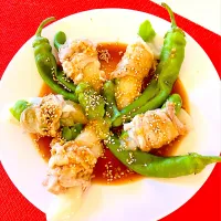 餅とピーマンの肉巻き、レンチン簡単料理|HAMI69さん