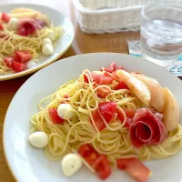 桃とトマトの冷製パスタ