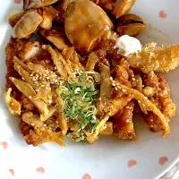 あるもの茶色プレート。エビフライ、レバーの甘辛煮。ごぼうと鶏肉の揚げ焼き|Ayaさん
