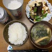 夕食　豆腐とナスと青唐辛子の甘辛炒め|ATさん