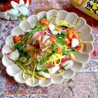 タコ🐙とトマト🍅の冷製パスタ🌻