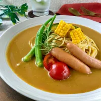 カボチャのポタージュdeカレー風味☆冷製パスタ