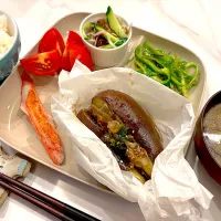 ナスと豚肉のレンジ蒸し定食|マツさん