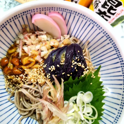 「ヤマサごまだれ専科」を使ってみたSnapdishの料理・レシピ写真:🔷🍆茶筅なすと十勝納豆の冷やし七目桧枝岐そば🔷