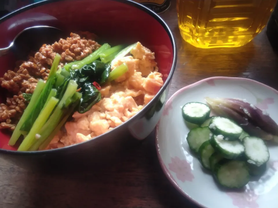 ３色丼と塩こうじに漬けた漬け物|にんにくと唐辛子が特に好き❤️(元シャリマー)さん