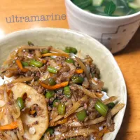 ＊きんぴらごはん♬とオクラとモロヘイヤのスープ＊| ultramarineさん