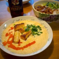 豆乳台湾スープと、2種きのこのルーローハン風|もえさん