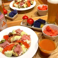 トマトとバジルと生ハムのカッペリーニの　　　　　お夕飯　茄子の肉巻き|mokoさん