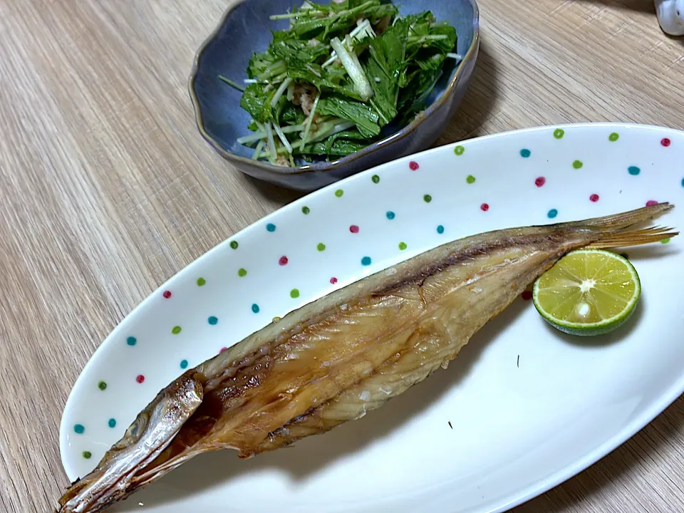 カマスの干物、水菜とツナのサラダ|みかふく_食生活見直し保健師ごはん。さん