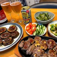 牛ヒレステーキ　茄子田楽（肉味噌ダレ）　ゴーヤチャンプル　胡瓜の紫蘇酢和え　etc| じゅんさんさん
