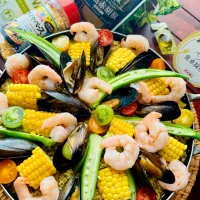 ブイヤベースの素で夏野菜の具沢山パエリア🥘