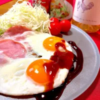 ハムエッグにオイスターソース