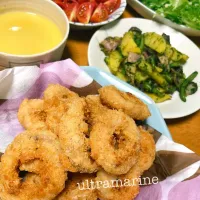＊イカフライ♬かぼちゃスープ、バジルソース＊|ultramarineさん