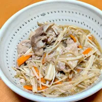 豚肉ともやしえのきのかさ増し炒め|ハムキチさん