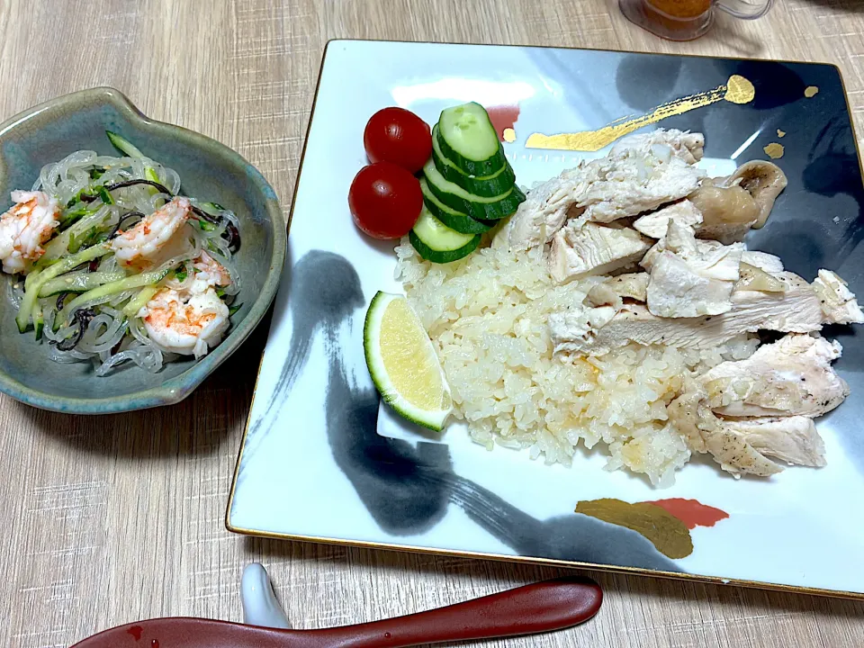 ハイナンチキンライス（カオマンガイ）、エビと春雨の中華サラダ|みかふく_食生活見直し保健師ごはん。さん