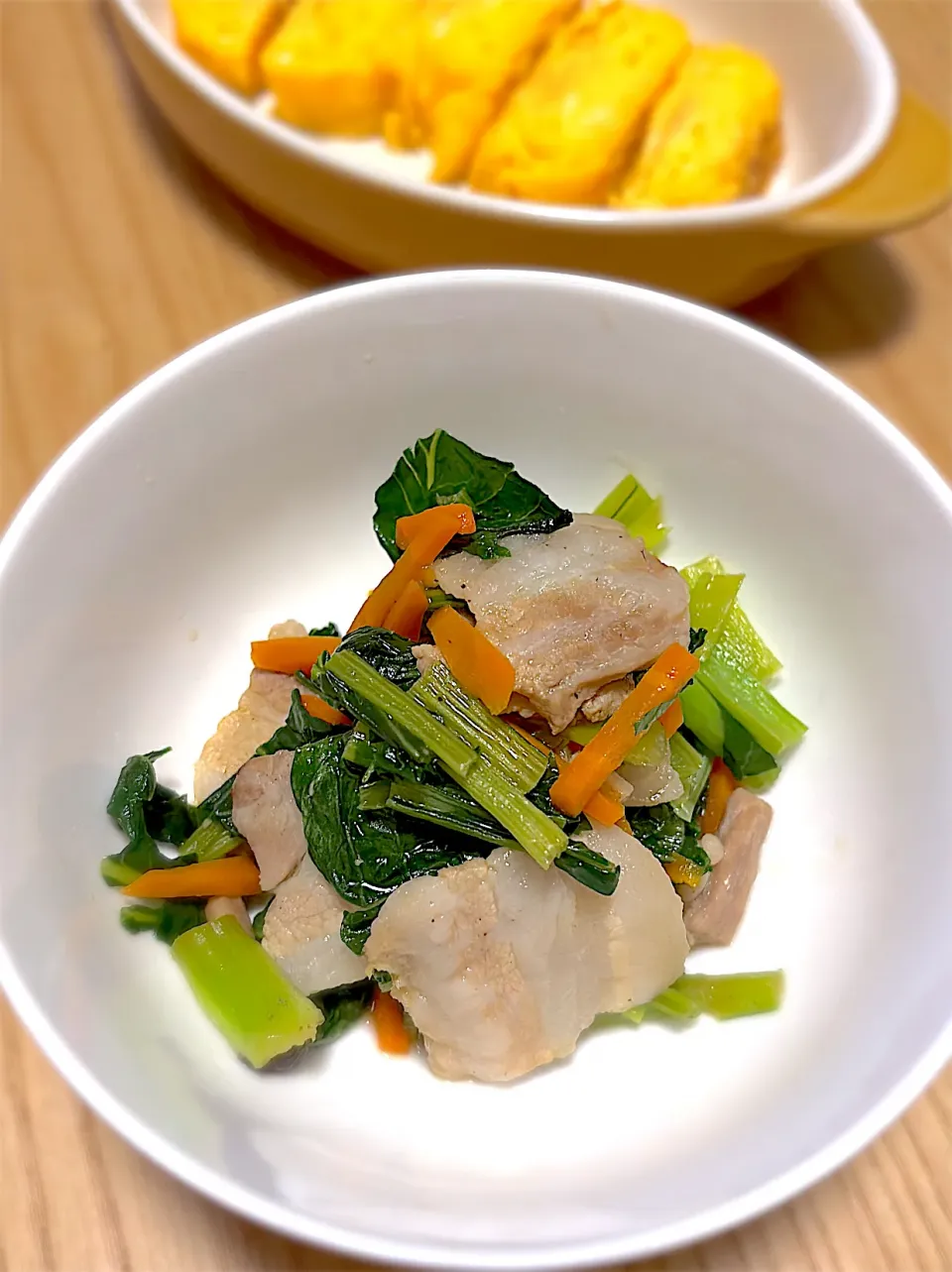 小松菜と豚バラのオイスター炒め|狛犬さん