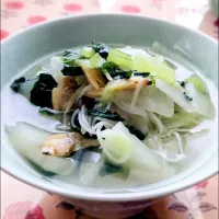 そうめん入りアサリと野菜のスープ|きつねさん