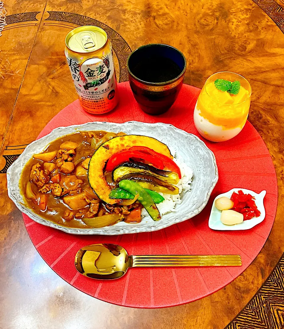 夏野菜カレーとマンゴーブランマンジェ|ショコラさん