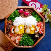 唐揚げそぼろ丼弁当de乾杯🍻|kukulutomo ❁𓎪 ⡱𓎩‎𐩢𐩺𓎪 ⡱さん