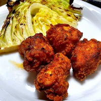 鶏の塩麹味噌唐揚げと焼きキャベツ|ゼニコさん