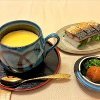 シェフレンジで梅干し茶碗蒸しと焼きサバ寿司
