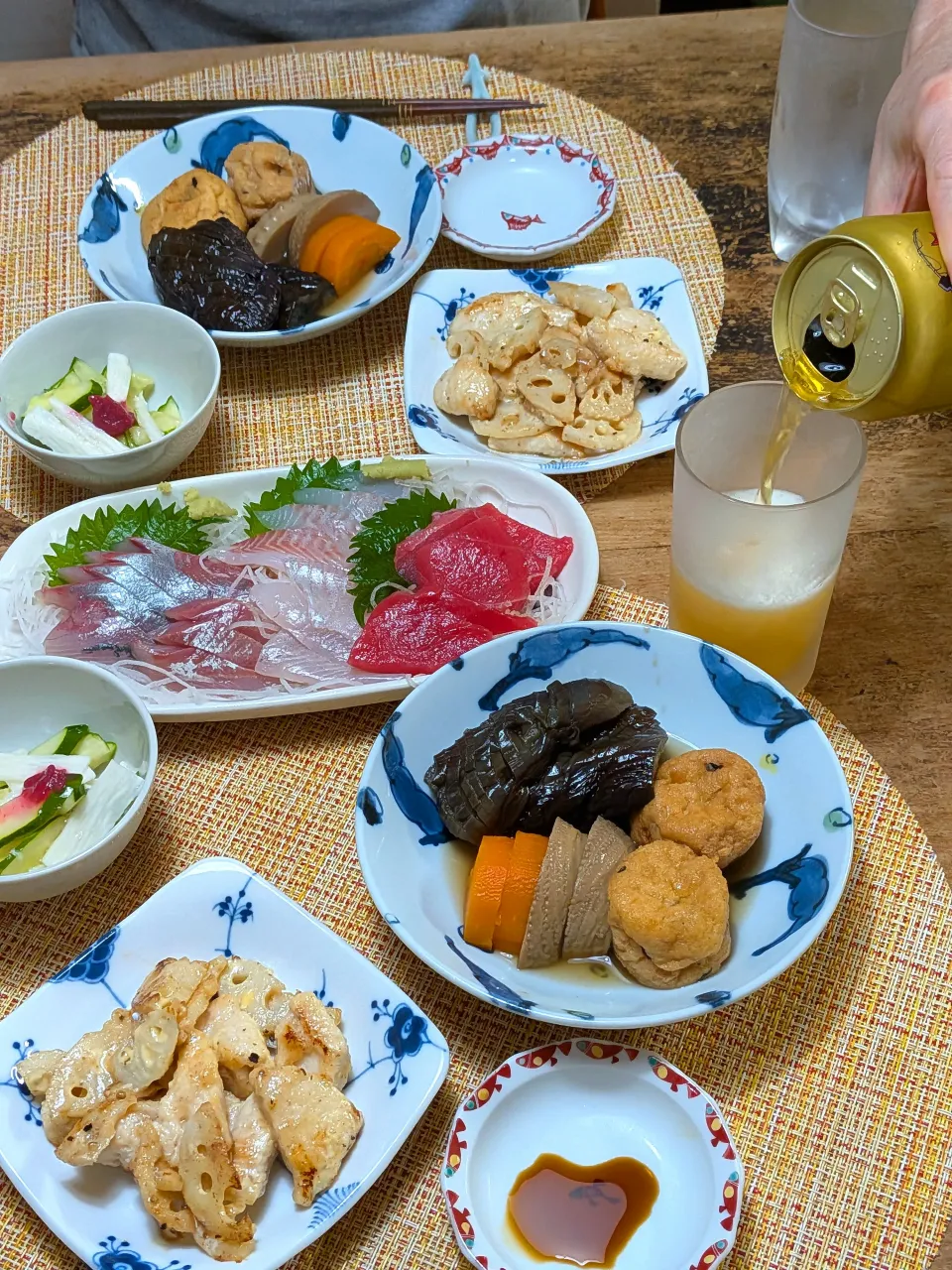 お刺身、煮浸しなどひんやり夕餉と麦酒|ぱいんてーるさん