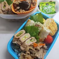 ☆夏休み小学生弁当☆もち麦入りごはん、海苔、シラス卵焼き、竹輪磯揚、ミニトマト、アスパラ肉巻き、切干大根、蒟蒻ゼリー|ｼｮｺﾗさん