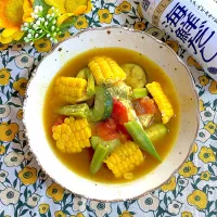 メカジキ🐟と夏野菜のカレースープ煮🌻